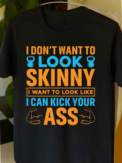 Men's Graphic T-Shirt Motivational Slogan With Kettlebell Arms And Bold Workout Message