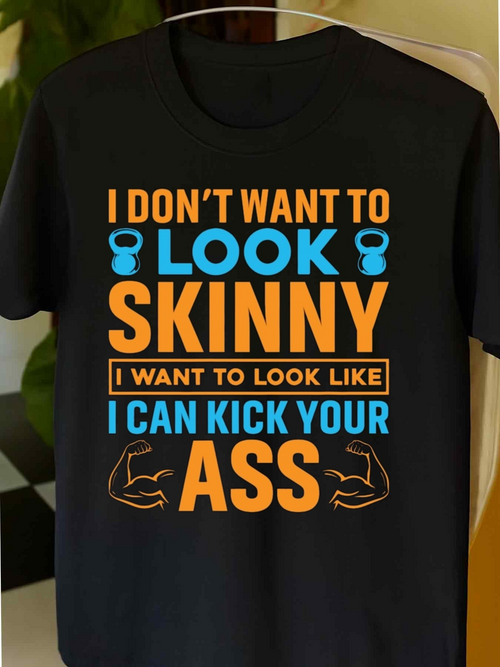 Men's Graphic T-Shirt Motivational Slogan With Kettlebell Arms And Bold Workout Message