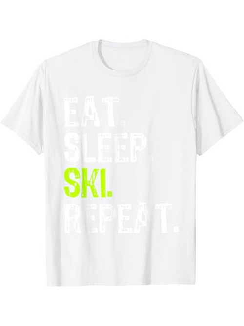 Men's Graphic T-Shirt Eat Sleep Ski Repeat Bold Modern Statement Text T Shirt