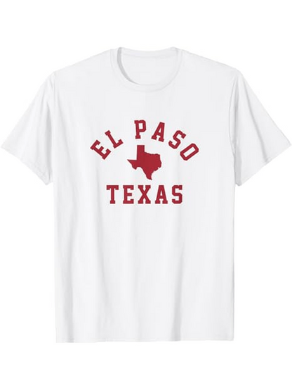 Men's Graphic T-Shirt El Paso Texas Red Text Above State Outline Map Texas