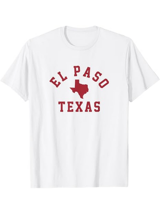 Men's Graphic T-Shirt El Paso Texas Red Text Above State Outline Map Texas