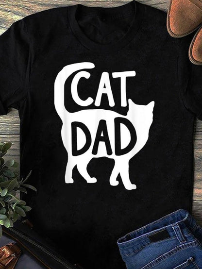Women's Graphic T-Shirt Cat Dad Silhouette With Bold Lettering Standing Cat