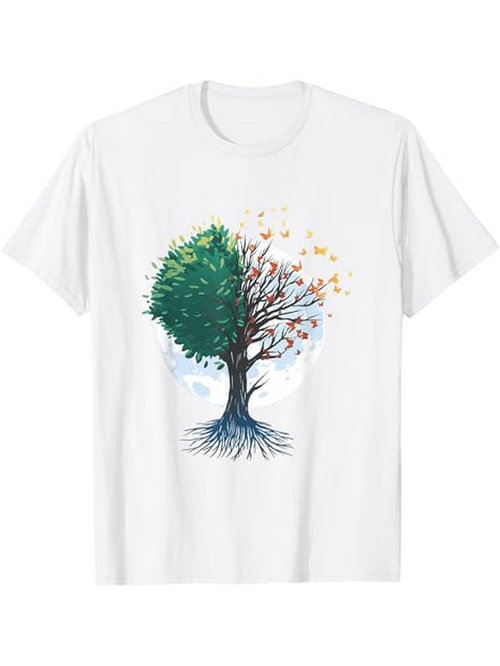Men's Graphic T-Shirt Changing Seasons With Lush Summer And Autumn Leaves Tree