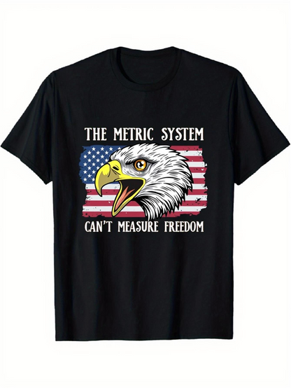 Men's Graphic T-Shirt The Metric System Cant Measure Freedom Patriotic Eagle Over American Flag