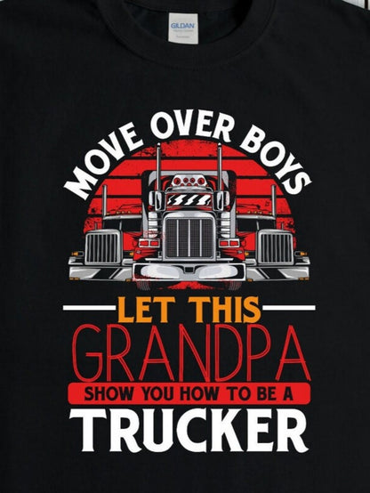 Men's Graphic T-Shirt Move Over Boys Red Sunset With Large Truck And Bold Lettering Trucker