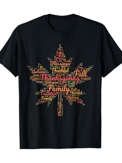 Men's Graphic T-Shirt Grateful Thanksgiving Words Surrounded By Colorful Autumn Maple Leaf