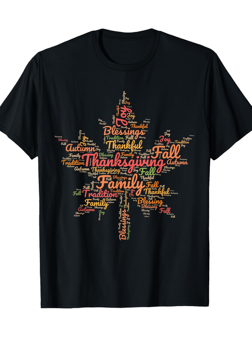 Men's Graphic T-Shirt Grateful Thanksgiving Words Surrounded By Colorful Autumn Maple Leaf