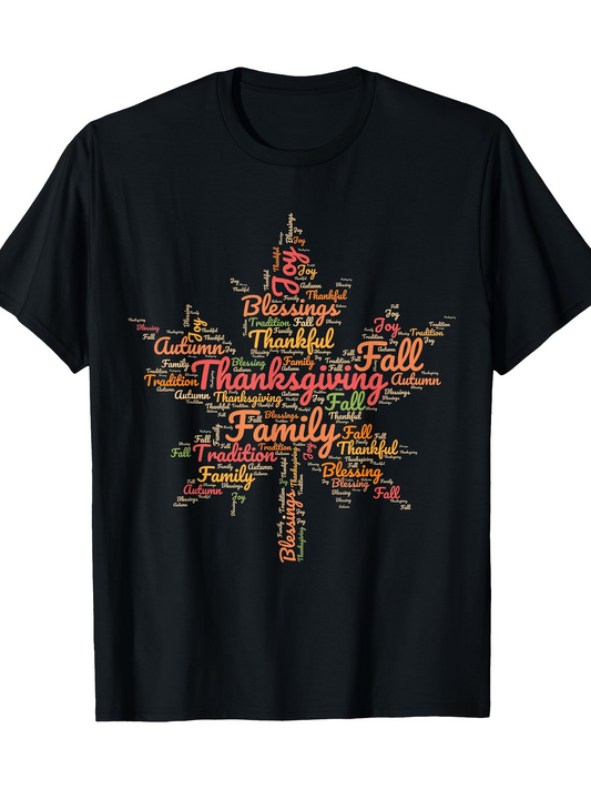 Men's Graphic T-Shirt Grateful Thanksgiving Words Surrounded By Colorful Autumn Maple Leaf