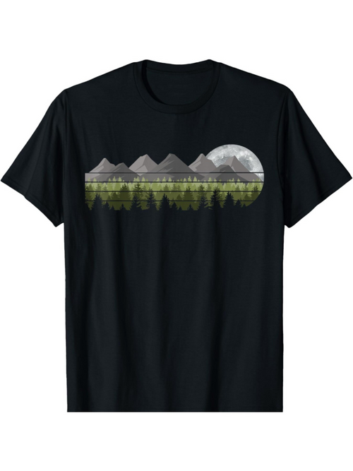 Men's Graphic T-Shirt Gray Snow Mountains With Reflections And Pine Trees Under Bright Full Moon