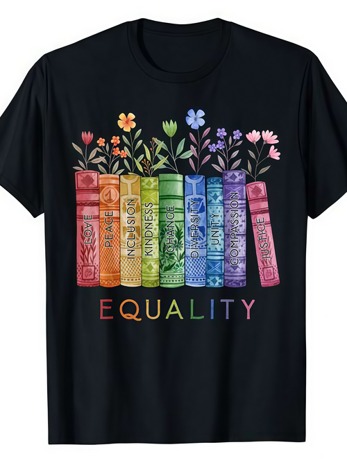 Men's Graphic T-Shirt Equality Rainbow Books With Flowers And Vibrant Colors Arranged In Order