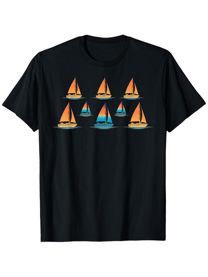 Men's Graphic T-Shirt Colorful Reflections With Evening Sky Over Sailing Boats