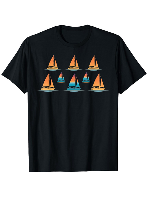 Men's Graphic T-Shirt Colorful Reflections With Evening Sky Over Sailing Boats