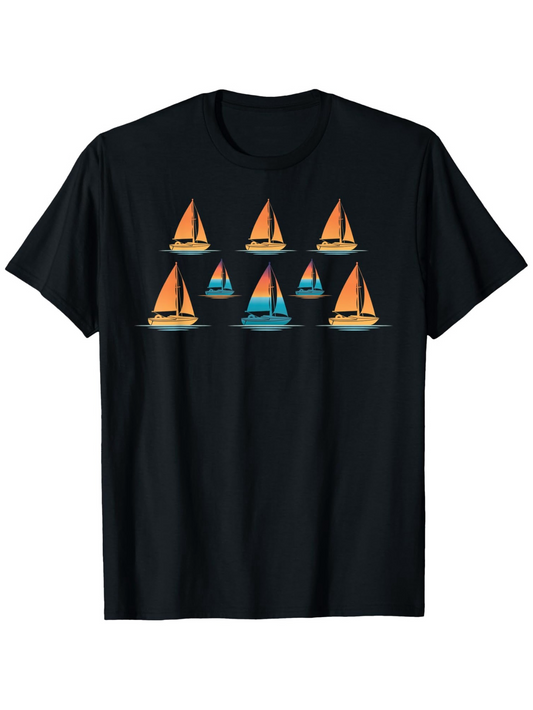 Men's Graphic T-Shirt Colorful Reflections With Evening Sky Over Sailing Boats