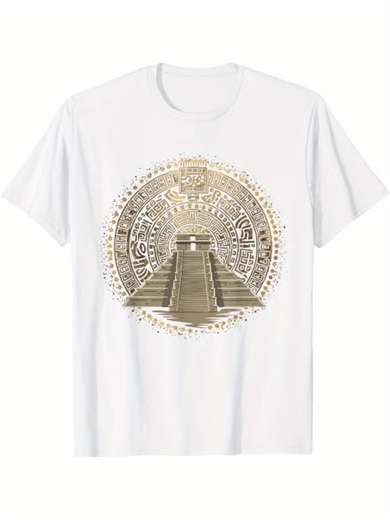 Men's Graphic T-Shirt Ancient Gold Circular Sun Pattern With Stone Temple Among Mystical Symbols Pyramid