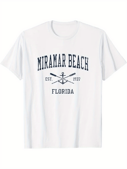 Men's Graphic T-Shirt Miramar Beach Florida With Anchor Logo Summer Tee