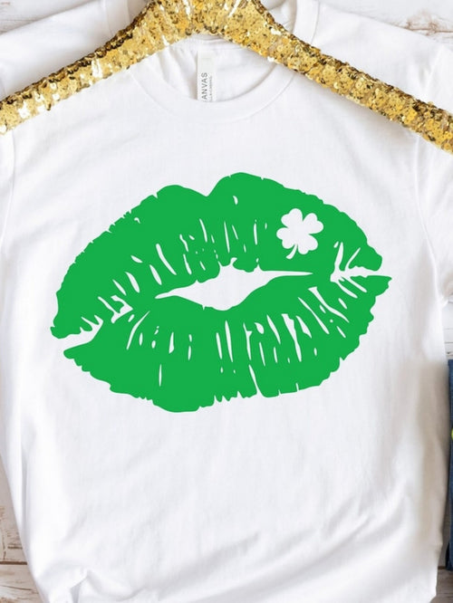 Men's Graphic T-Shirt Bright Green Shamrock In Bold Painted Lips Print