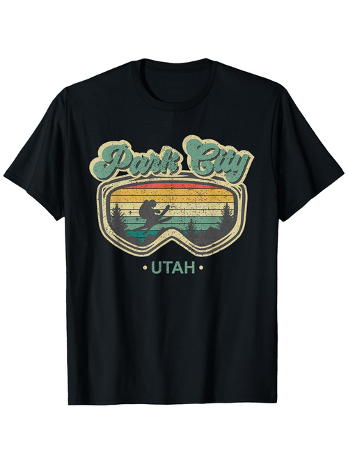 Men's Graphic T-Shirt Park City Utah Retro Sunset Silhouette With Ski Goggles