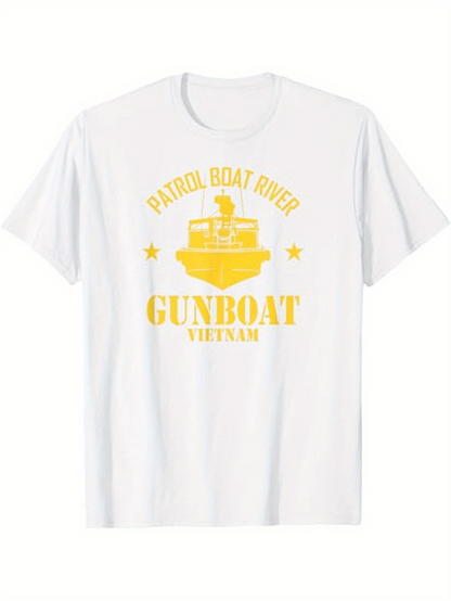 Men's Graphic T-Shirt Patrol Boat River Gunboat Vietnam With Military Star Emblems Underlined Boat