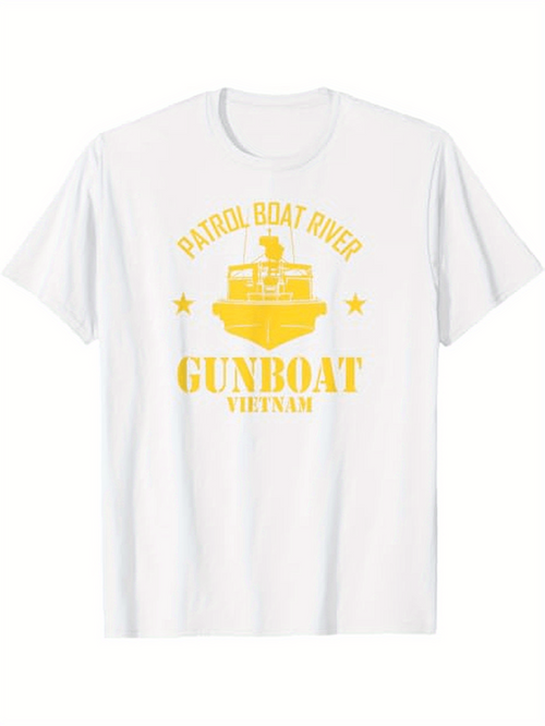 Men's Graphic T-Shirt Patrol Boat River Gunboat Vietnam With Military Star Emblems Underlined Boat