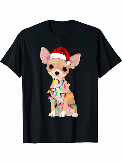 Men's Graphic T-Shirt Christmas Lights Wrapped Around Cute Chihuahua Dog