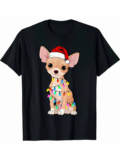 Men's Graphic T-Shirt Christmas Lights Wrapped Around Cute Chihuahua Dog