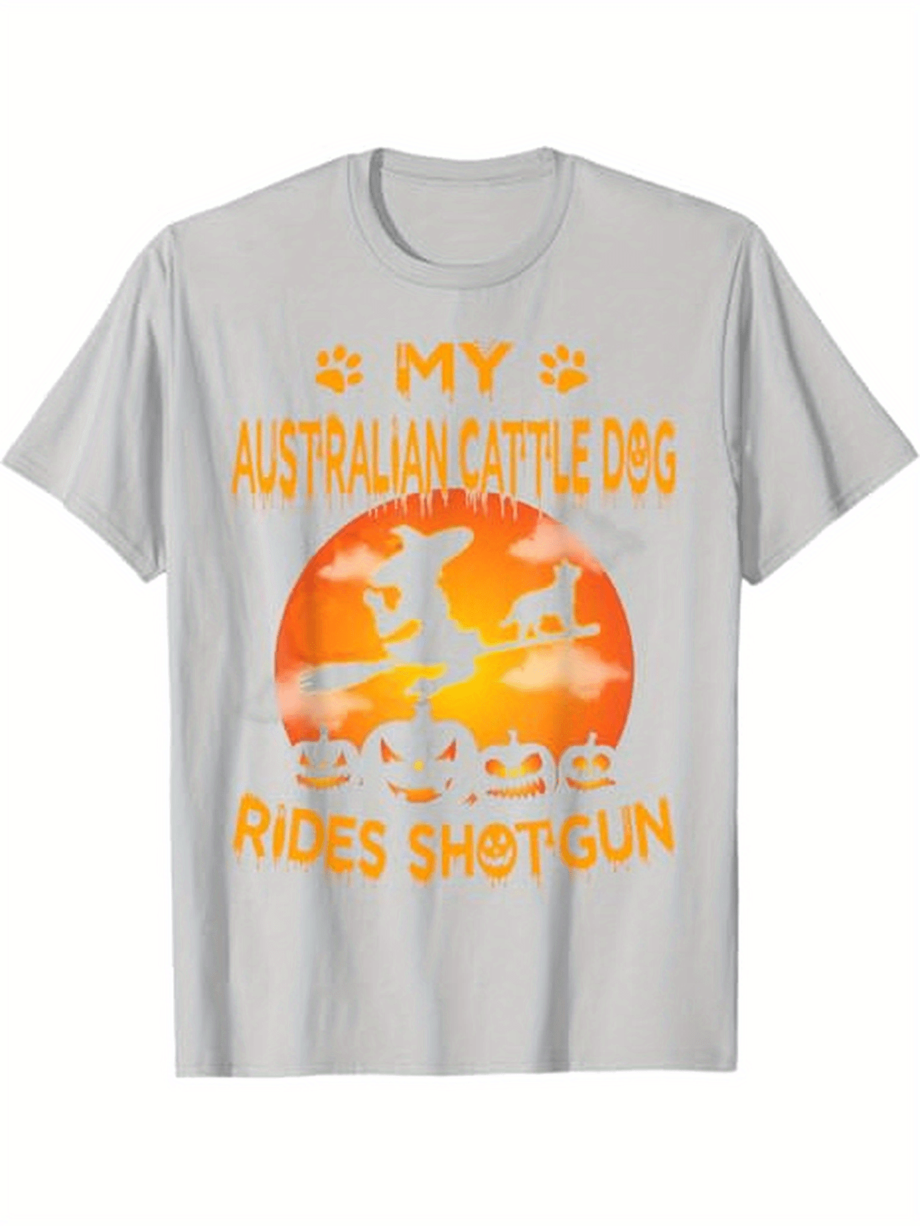 Men's Graphic T-Shirt My Australian Cattle Dog Rides Shotgun Bright Sunset With Dog Silhouette Scenery