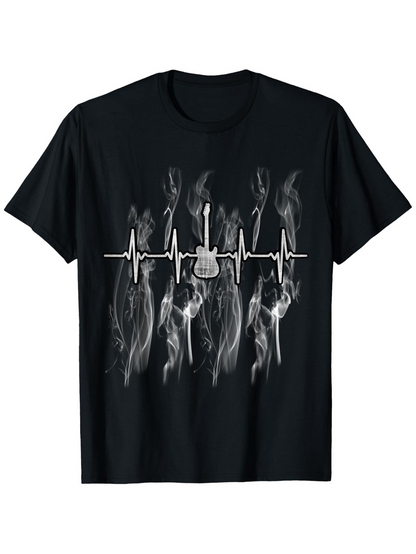 Men's Graphic T-Shirt Heartbeat With Smoldering Smoke Among Electric Guitar Graphic
