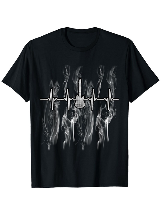 Men's Graphic T-Shirt Heartbeat With Smoldering Smoke Among Electric Guitar Graphic