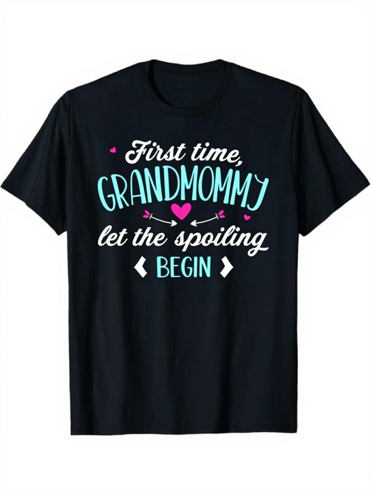 Men's Graphic T-Shirt First Time Grandmommy Playful Lettering With Hearts And Arrows Grandmommy