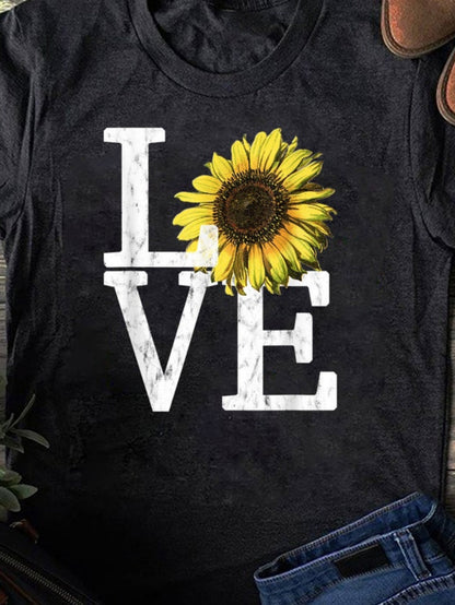 Men's Graphic T-Shirt Love Marble Lettering With Realistic Bright Yellow Sunflower Bloom
