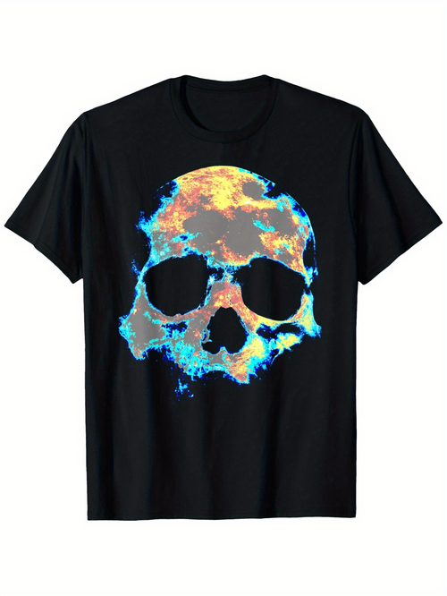 Men's Graphic T-Shirt Electric Neon Storm Clouds With Fiery Energy Skull