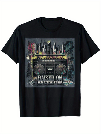 Men's Graphic T-Shirt Raised On Classic Cassette Tape Art With Street Graffiti Design Boombox