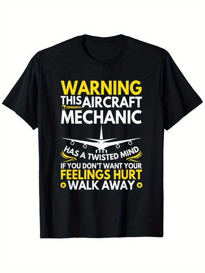 Men's Graphic T-Shirt Warning This Aircraft Mechanic Walk Away Bold Graphic Airplane