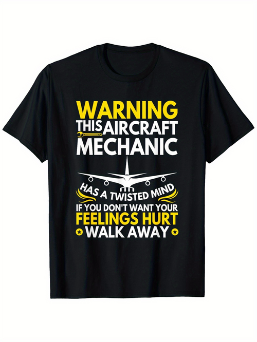 Men's Graphic T-Shirt Warning This Aircraft Mechanic Walk Away Bold Graphic Airplane