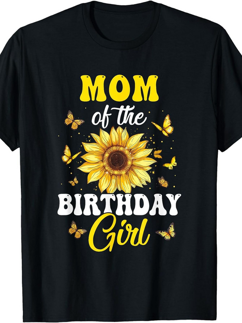 Men's Graphic T-Shirt Mom Of The Birthday Girl Sunflower With Butterflies In Blooming Garden