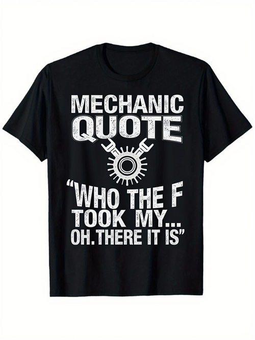 Men's Graphic T-Shirt Mechanic Quote Lettering With Wrench And Gear Design T Shirt