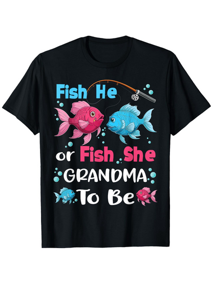 Men's Graphic T-Shirt Fish He Or Fish She Grandma To Be Underwater Fish With Fishing Rod Bubbles
