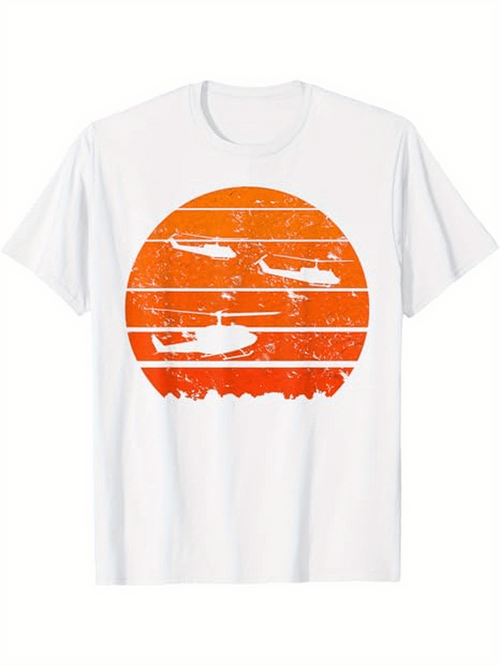 Men's Graphic T-Shirt Sunset With Faded Orange Glow Three Flying Helicopters