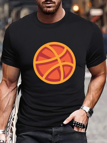 Men's Graphic T-Shirt Retro Street Style With Vibrant Orange Basketball Graphic Basketball