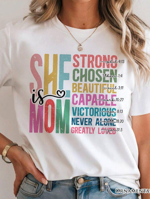 Women's Graphic T-Shirt She Is Mom With Bold Colorful Motivational Words Typography