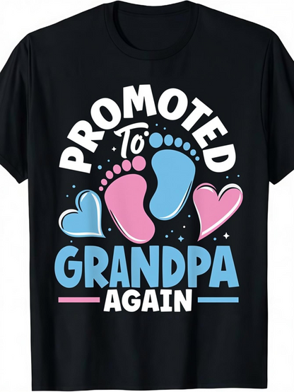 Men's Graphic T-Shirt Promoted To Grandpa Again Colorful Hearts And Baby Footprints Tee