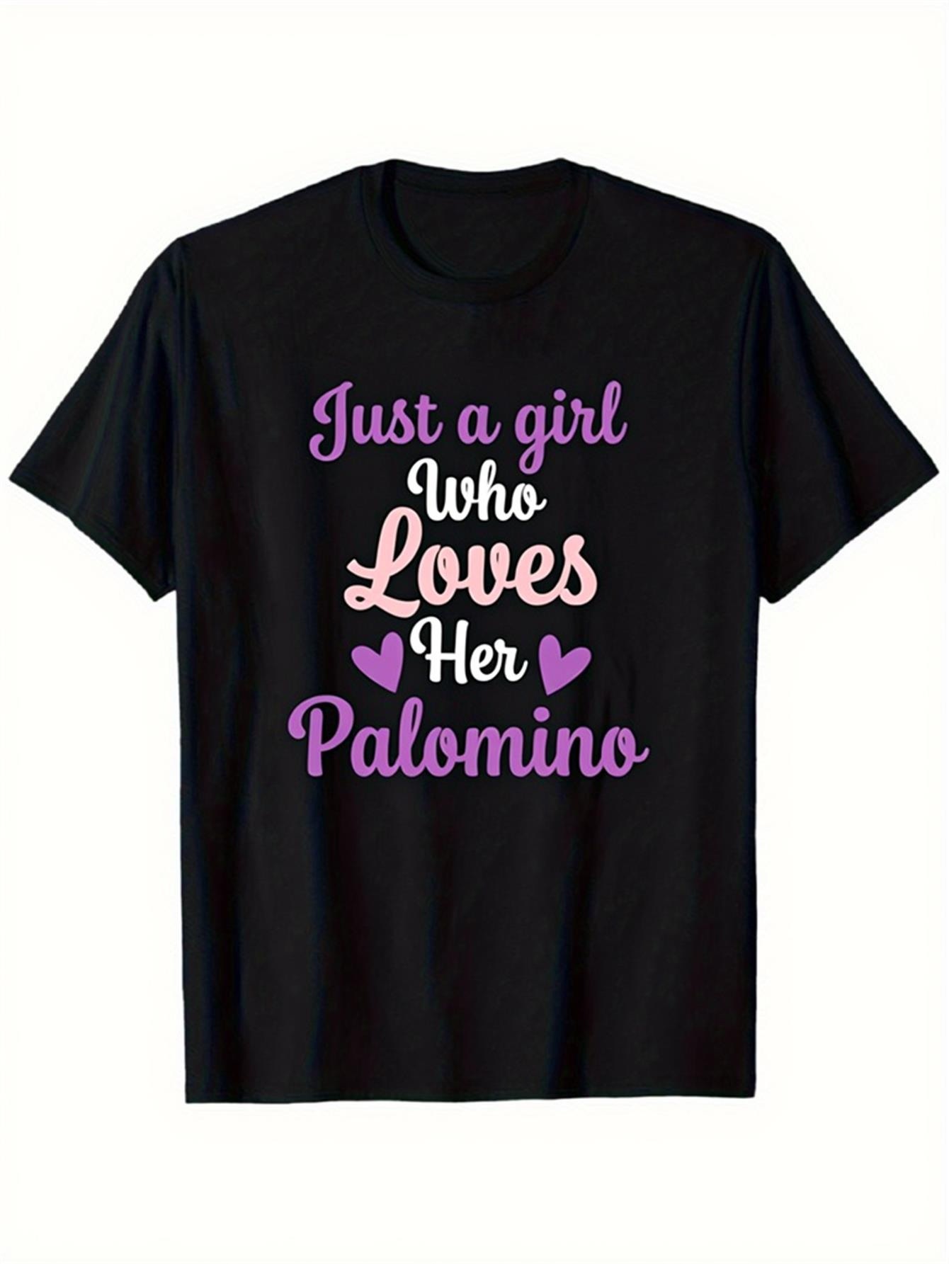 Men's Graphic T-Shirt Just A Girl Who Loves Her Palomino Typography With Pastel Heart Motifs T Shirt
