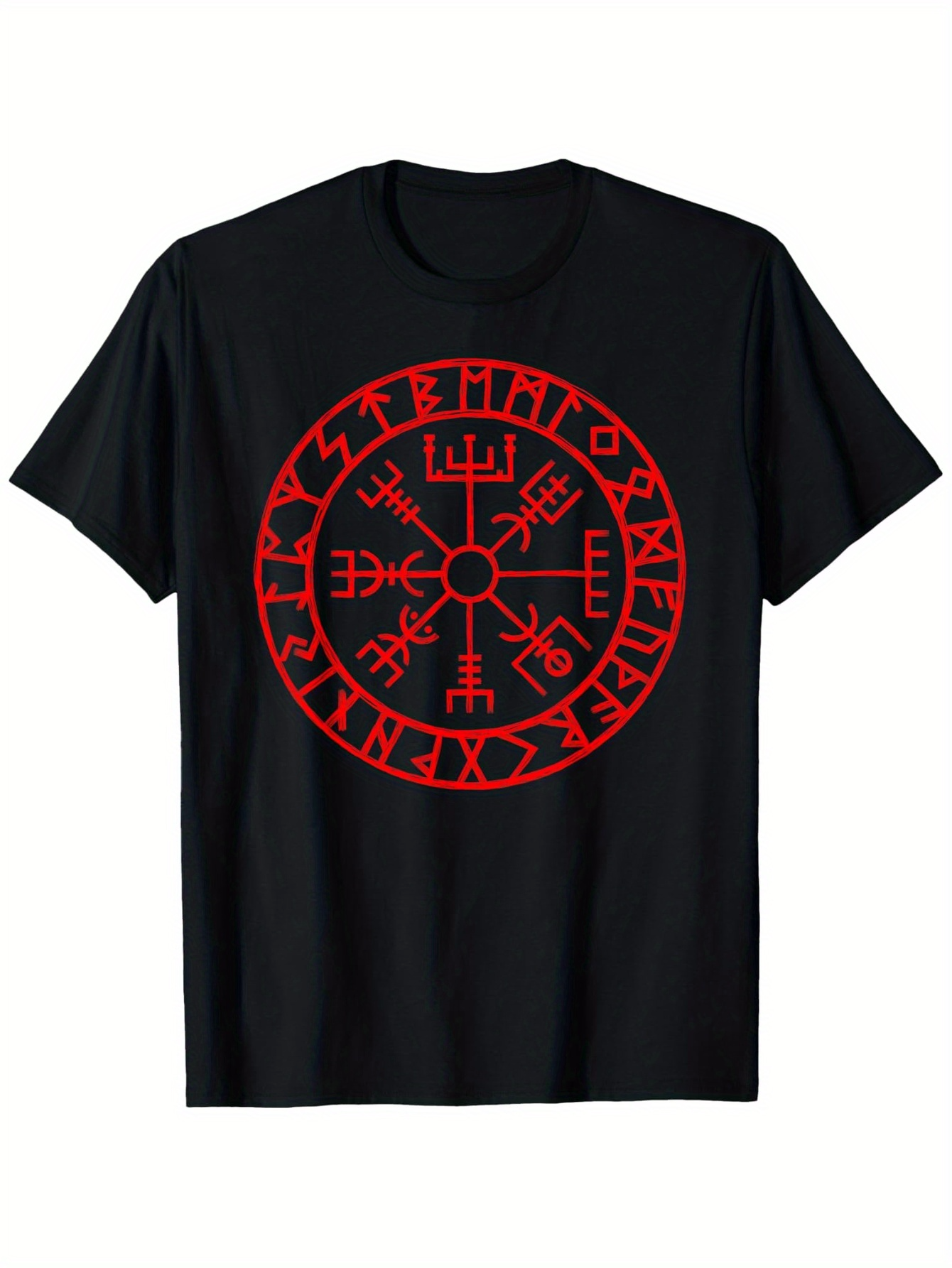 Men's Graphic T-Shirt Ancient Red Nordic Symbols In Mystical Circular Emblem Rune Design