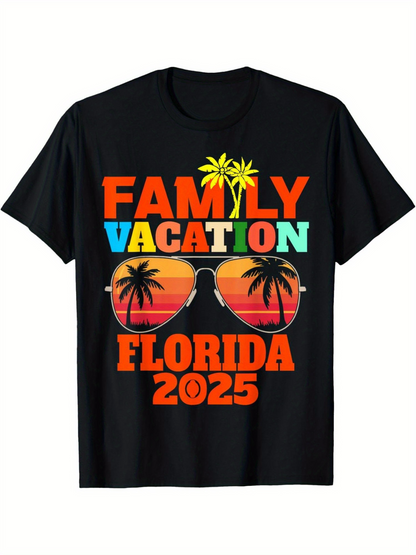 Men's Graphic T-Shirt Family Vacation Florida With Colorful Tropical Sunset Sunglasses