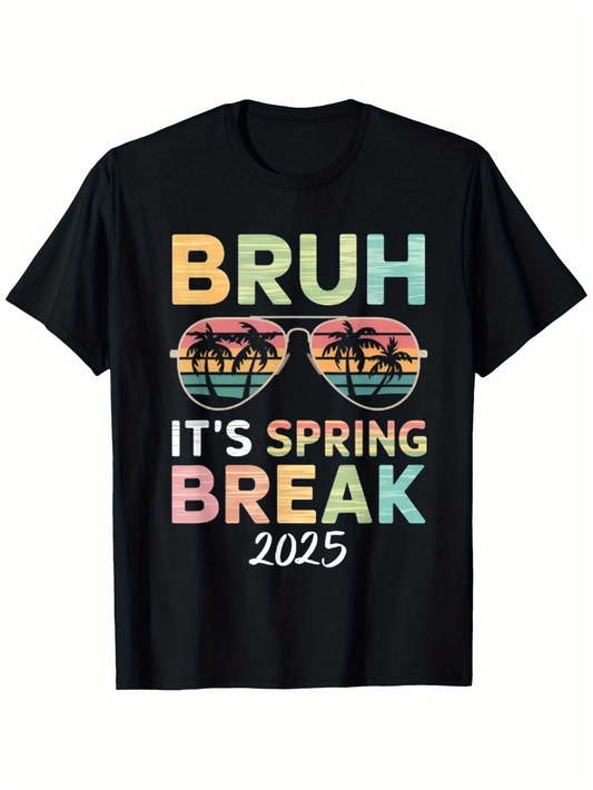 Men's Graphic T-Shirt Bruh Its Spring Break 2025 Sunset With Palm Trees Reflected Sunglasses