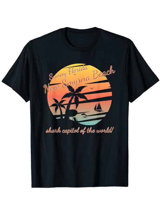Men's Graphic T-Shirt Sunny Florida Sunset With Palms And Sailboat At Dreamy Beach