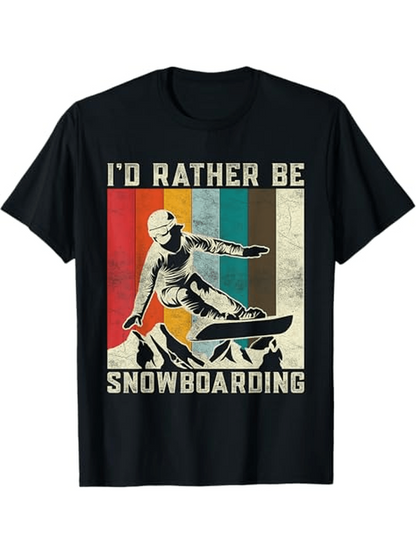 Men's Graphic T-Shirt Id Rather Be Vintage Retro Stripes Under Energetic Snowboarder In Mountains