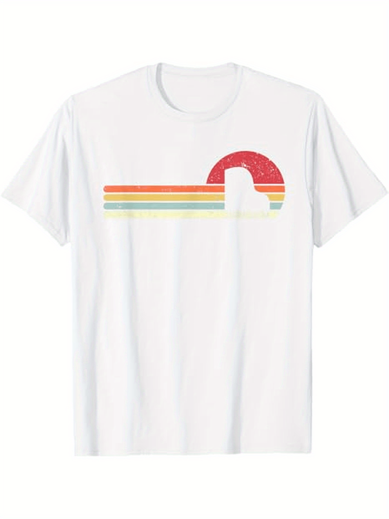 Men's Graphic T-Shirt Retro Sunset Rainbow Stripe Curved Line Pattern