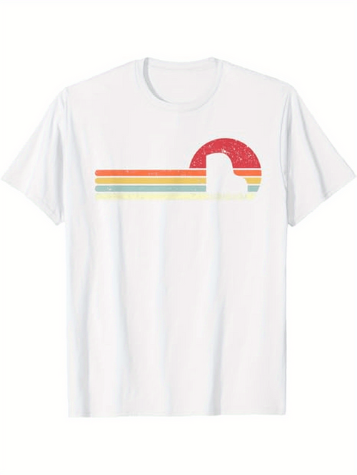 Men's Graphic T-Shirt Retro Sunset Rainbow Stripe Curved Line Pattern