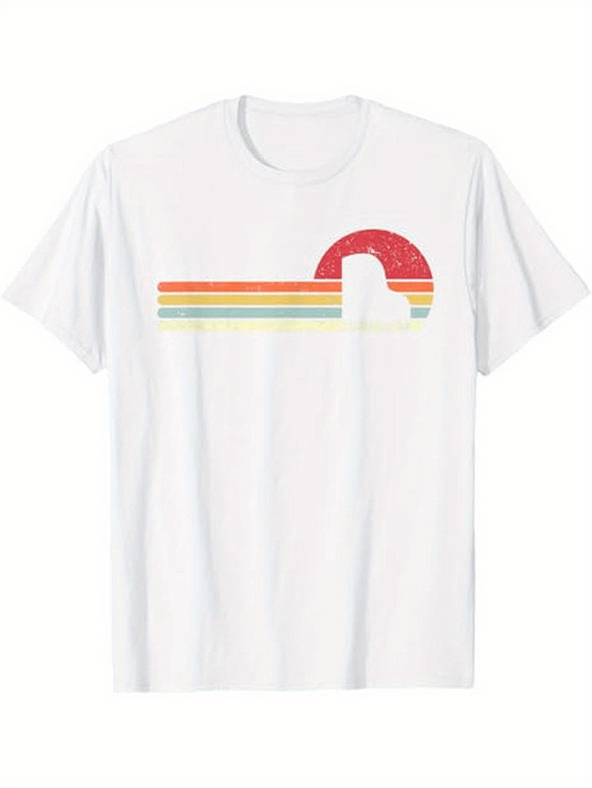 Men's Graphic T-Shirt Retro Sunset Rainbow Stripe Curved Line Pattern